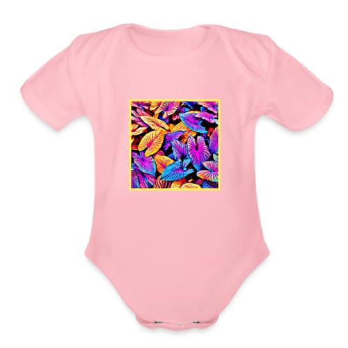 Captivating Neon Elegance Leaf Pattern - Organic Short Sleeve Baby Bodysuit