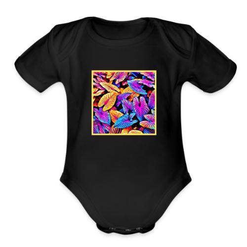 Captivating Neon Elegance Leaf Pattern - Organic Short Sleeve Baby Bodysuit