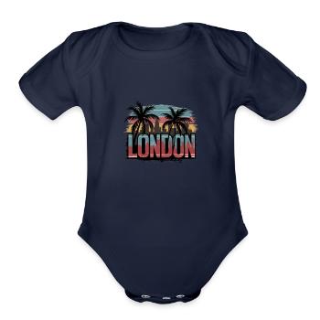 london - Organic Short Sleeve Baby Bodysuit - dark navy - Front