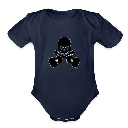 Skull & Cross Uke - Black - Organic Short Sleeve Baby Bodysuit