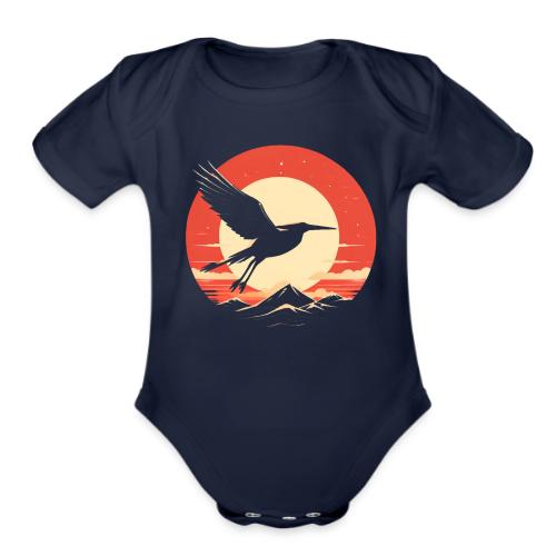 Majestic Crane Soaring Against Rising Sun - Organic Short Sleeve Baby Bodysuit