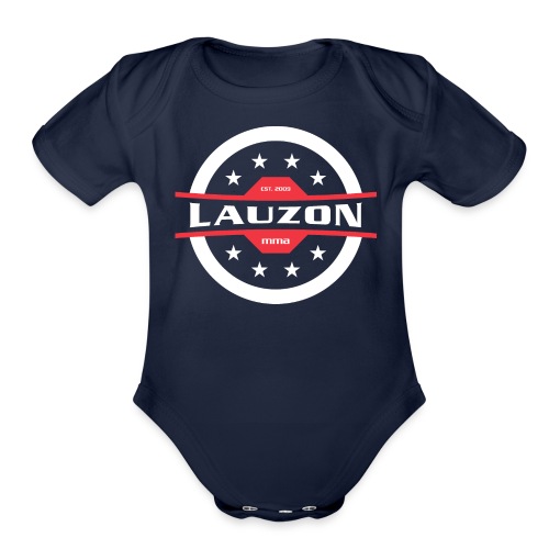 White on Black Lauzon MMA Logo w No Words - Organic Short Sleeve Baby Bodysuit