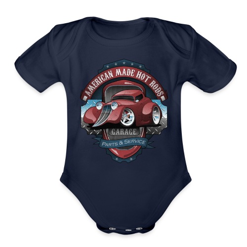 American Hot Rods Garage Vintage Car Sign Cartoon - Organic Short Sleeve Baby Bodysuit