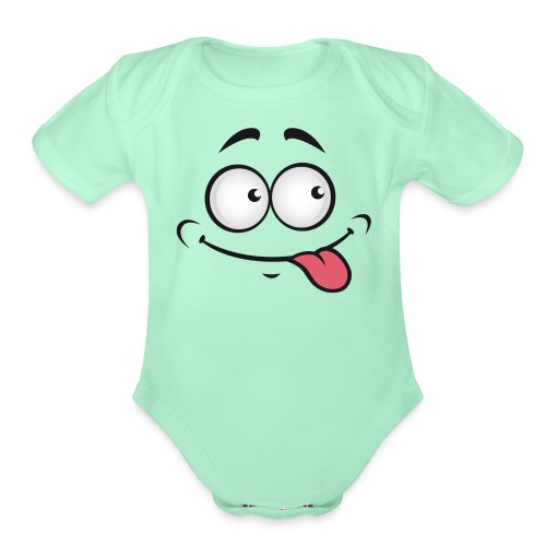 Happy Goofy Face with Tongue out - Organic Short Sleeve Baby Bodysuit
