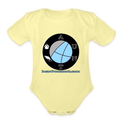 Bear From AUNT Full Logo - Organic Short Sleeve Baby Bodysuit
