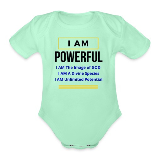 I AM Powerful (Light Colors Collection) - Organic Short Sleeve Baby Bodysuit