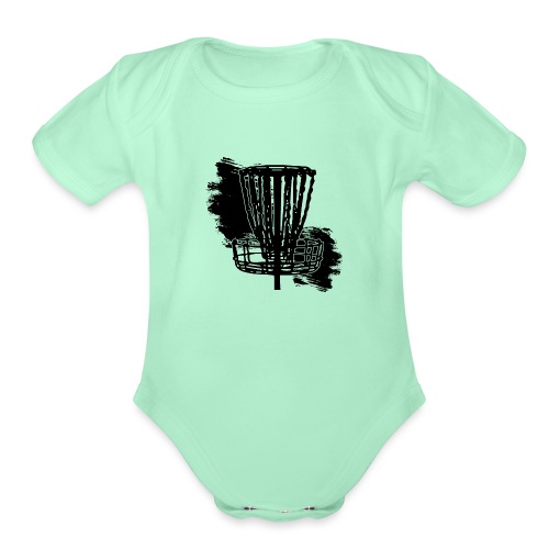 Disc Golf Basket Paint Black Print - Organic Short Sleeve Baby Bodysuit