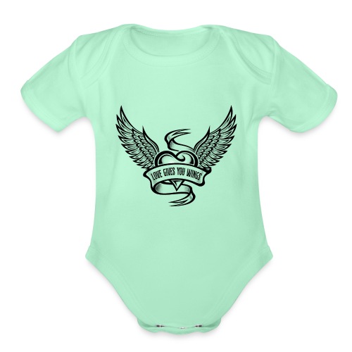 Love Gives You Wings, Heart With Wings - Organic Short Sleeve Baby Bodysuit