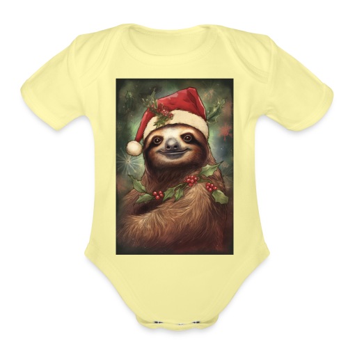Christmas Sloth - Organic Short Sleeve Baby Bodysuit