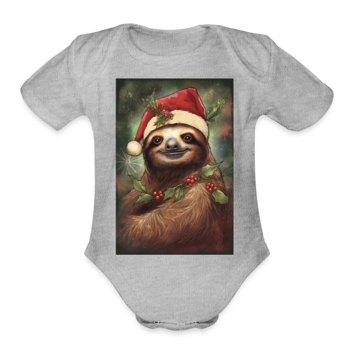 Christmas Sloth - Organic Short Sleeve Baby Bodysuit