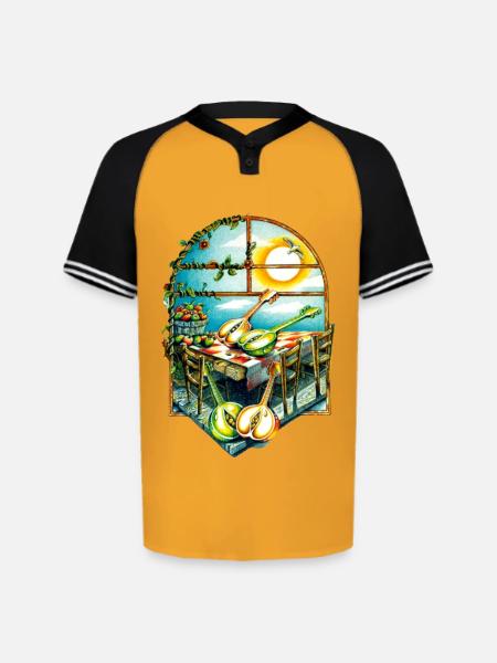 Rustic Sunrise Kitchen Scene - Augusta Sportswear Men's Cutter Henley Jersey - gold/black