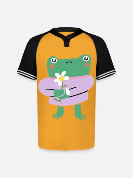 Shy Frog with Flower - Augusta Sportswear Men's Cutter Henley Jersey - gold/black