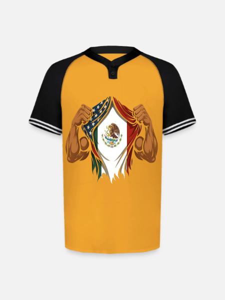 Mexican American Flag Mexican Roots - Augusta Sportswear Men's Cutter Henley Jersey - gold/black