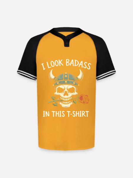 Badass Skull Viking Tee - Augusta Sportswear Men's Cutter Henley Jersey - gold/black