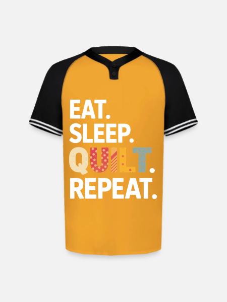 Eat Sleep Quilt Repeat - Augusta Sportswear Men's Cutter Henley Jersey - gold/black
