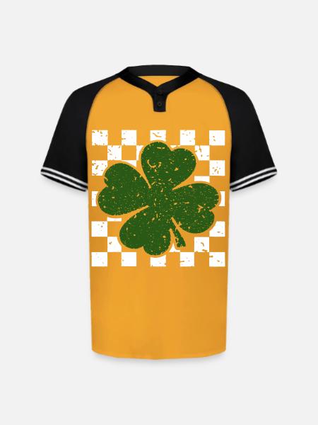 Emerald FourLeaf Clover on Checkerboard - Augusta Sportswear Men's Cutter Henley Jersey - gold/black