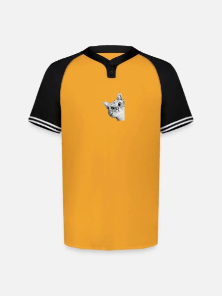 Curious Kitten Mono Sketch - Augusta Sportswear Men's Cutter Henley Jersey - gold/black