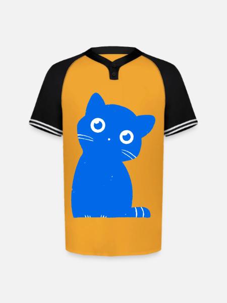 Azure Blue Cat Silhouette - Augusta Sportswear Men's Cutter Henley Jersey - gold/black