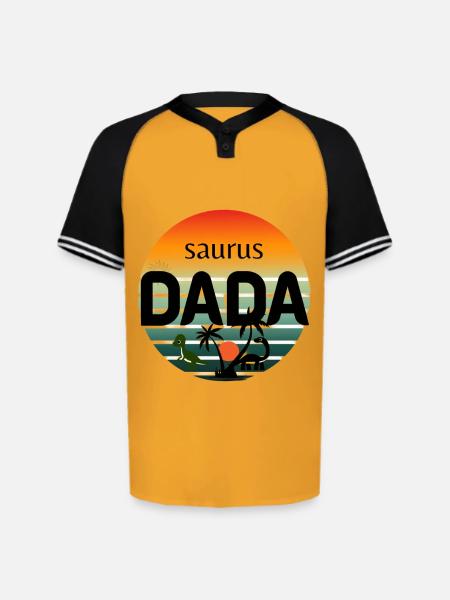Prehistoric Dinosaur Sunset Design - Augusta Sportswear Men's Cutter Henley Jersey - gold/black