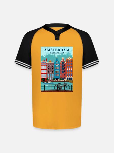 Amsterdam Travel - Augusta Sportswear Men's Cutter Henley Jersey - gold/black