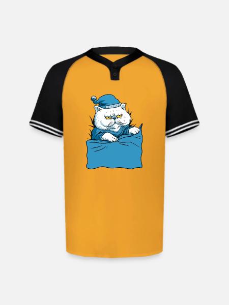 Grumpy Blue Pajama Cat - Augusta Sportswear Men's Cutter Henley Jersey - gold/black