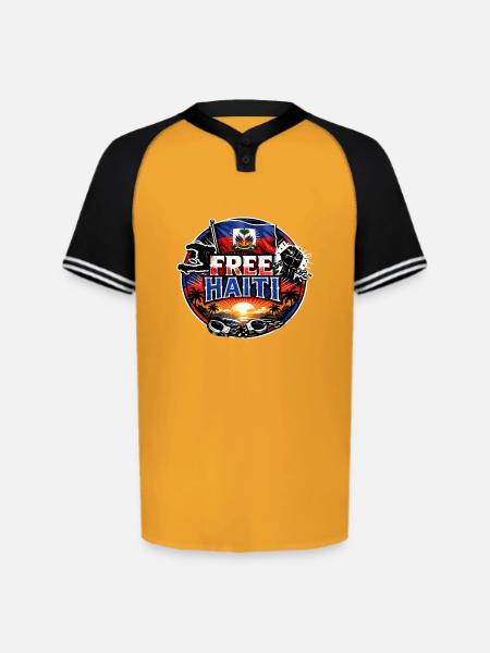 Free Haiti - Augusta Sportswear Men's Cutter Henley Jersey - gold/black
