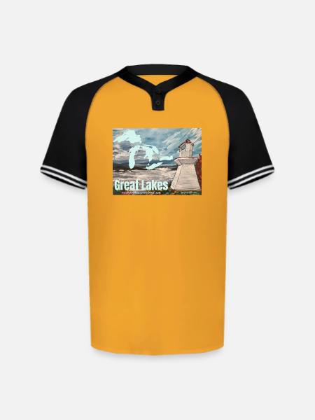 Great Lakes Lighthouse Poster - Augusta Sportswear Men's Cutter Henley Jersey - gold/black