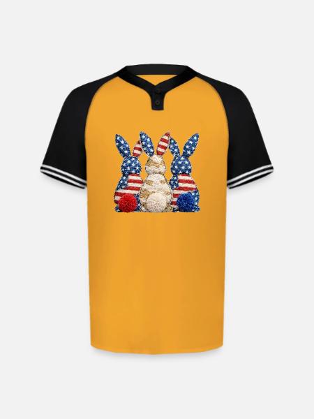 Patriotic Bunny Trio - Augusta Sportswear Men's Cutter Henley Jersey - gold/black