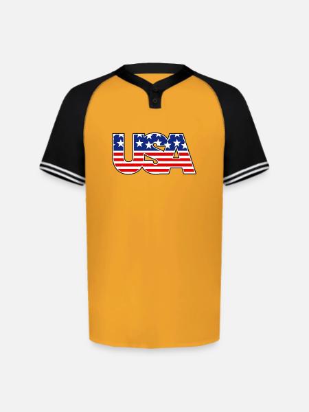 American Flag USA Logo - Augusta Sportswear Men's Cutter Henley Jersey - gold/black
