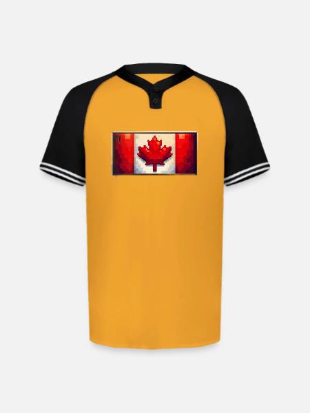 Pixel Maple Flag - Augusta Sportswear Men's Cutter Henley Jersey - gold/black