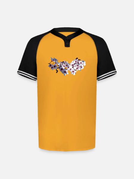 Sprig of Cherry Blossoms - Augusta Sportswear Men's Cutter Henley Jersey - gold/black