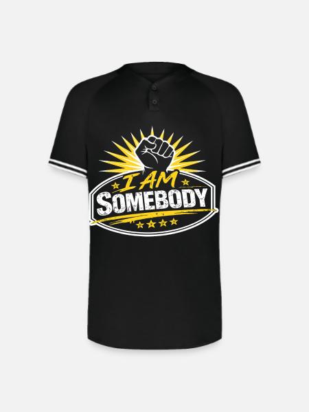 I Am Somebody Sunburst Badge - Augusta Sportswear Men's Cutter Henley Jersey - black/white