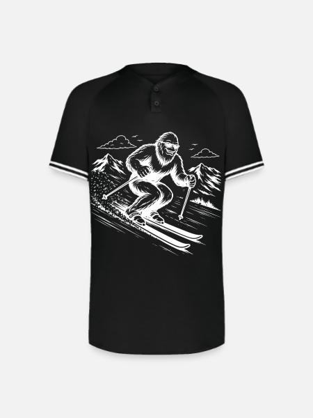 Bigfoot Sasquatch Skier in the Mountains - Augusta Sportswear Men's Cutter Henley Jersey - black/white