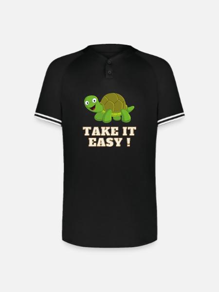 Take It Easy Turtle - Augusta Sportswear Men's Cutter Henley Jersey - black/white