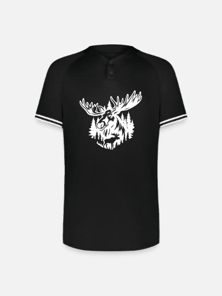 Majestic Moose Forest Illustration - Augusta Sportswear Men's Cutter Henley Jersey - black/white