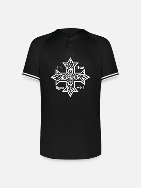 Coptic Cross White Icon - Augusta Sportswear Men's Cutter Henley Jersey - black/white