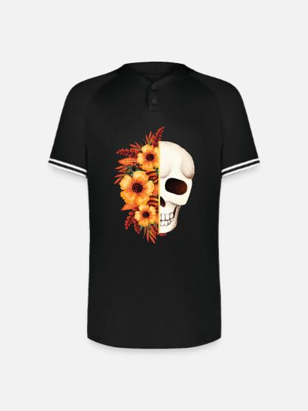 Floral Skull Split - Augusta Sportswear Men's Cutter Henley Jersey - black/white