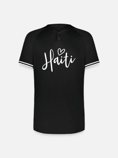 Haiti Heart Women's Love Haiti - Augusta Sportswear Men's Cutter Henley Jersey - black/white