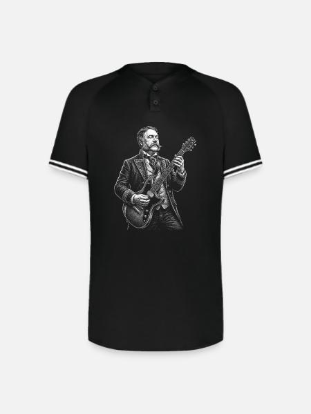 Chester A. Arthur Playing Guitar - Augusta Sportswear Men's Cutter Henley Jersey - black/white