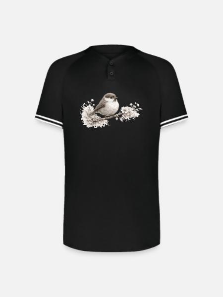 Small Bird in Bloom – Monochrome Woodland - Augusta Sportswear Men's Cutter Henley Jersey - black/white