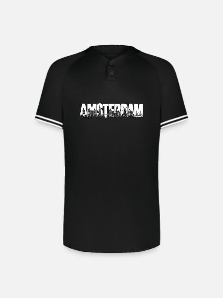 Amsterdam Holland Netherlands silhouette vacation - Augusta Sportswear Men's Cutter Henley Jersey - black/white