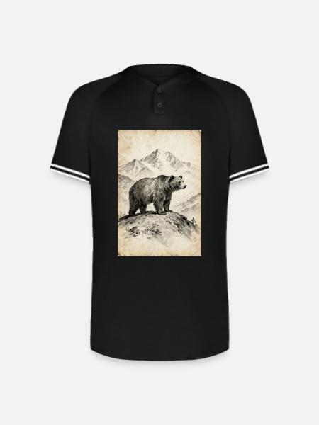 Bear on Alpine Ridge Sketch - Augusta Sportswear Men's Cutter Henley Jersey - black/white