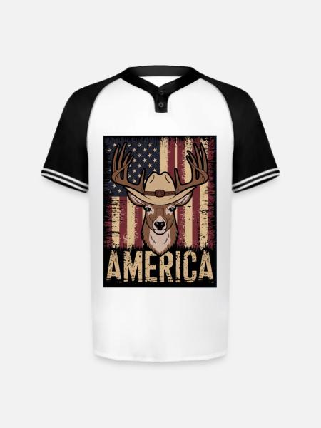Deer Hunting American. - Augusta Sportswear Men's Cutter Henley Jersey - white/black
