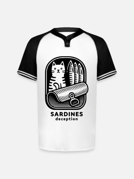 Funny Cat Sardines Deception - Augusta Sportswear Men's Cutter Henley Jersey - white/black