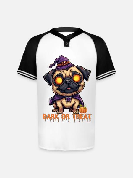 Pug Halloween Bark or Treat - Augusta Sportswear Men's Cutter Henley Jersey - white/black