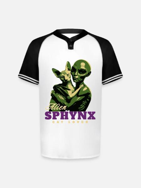 Alien Sphynx Cat - Augusta Sportswear Men's Cutter Henley Jersey - white/black
