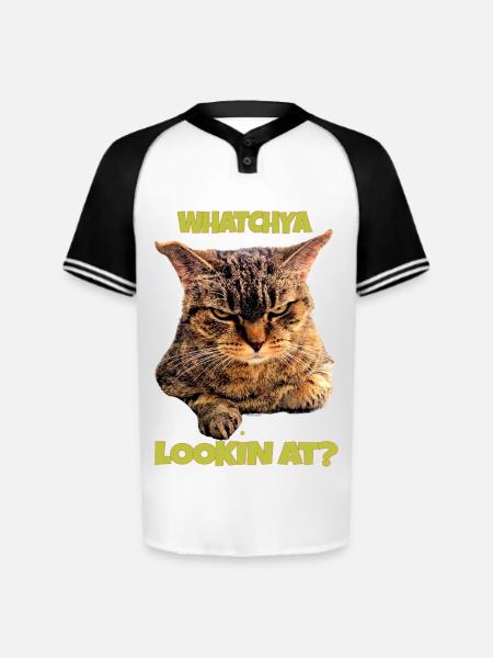 Whatchya Lookin At Cat - Augusta Sportswear Men's Cutter Henley Jersey - white/black