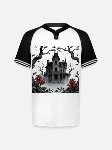 Gothic Manor in Mist - Augusta Sportswear Men's Cutter Henley Jersey - white/black