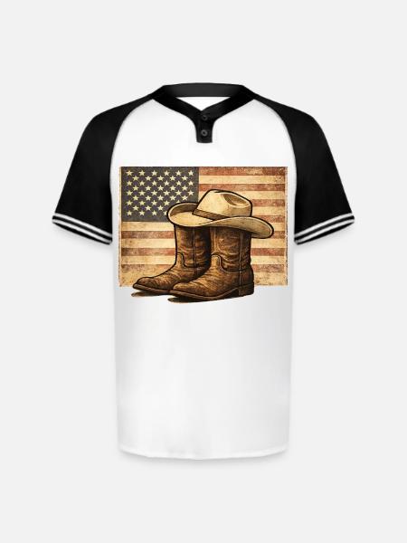 Rustic Rodeo Patriot Western Americana - Augusta Sportswear Men's Cutter Henley Jersey - white/black