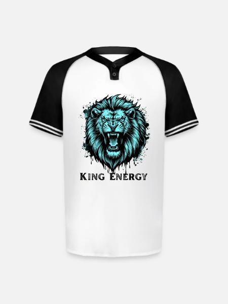 Neon Cyan Lion Roar Illustration - Augusta Sportswear Men's Cutter Henley Jersey - white/black